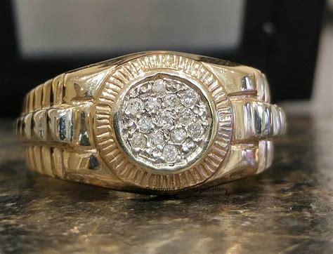 mens 10k real gold and diamonds Rolex style ring 